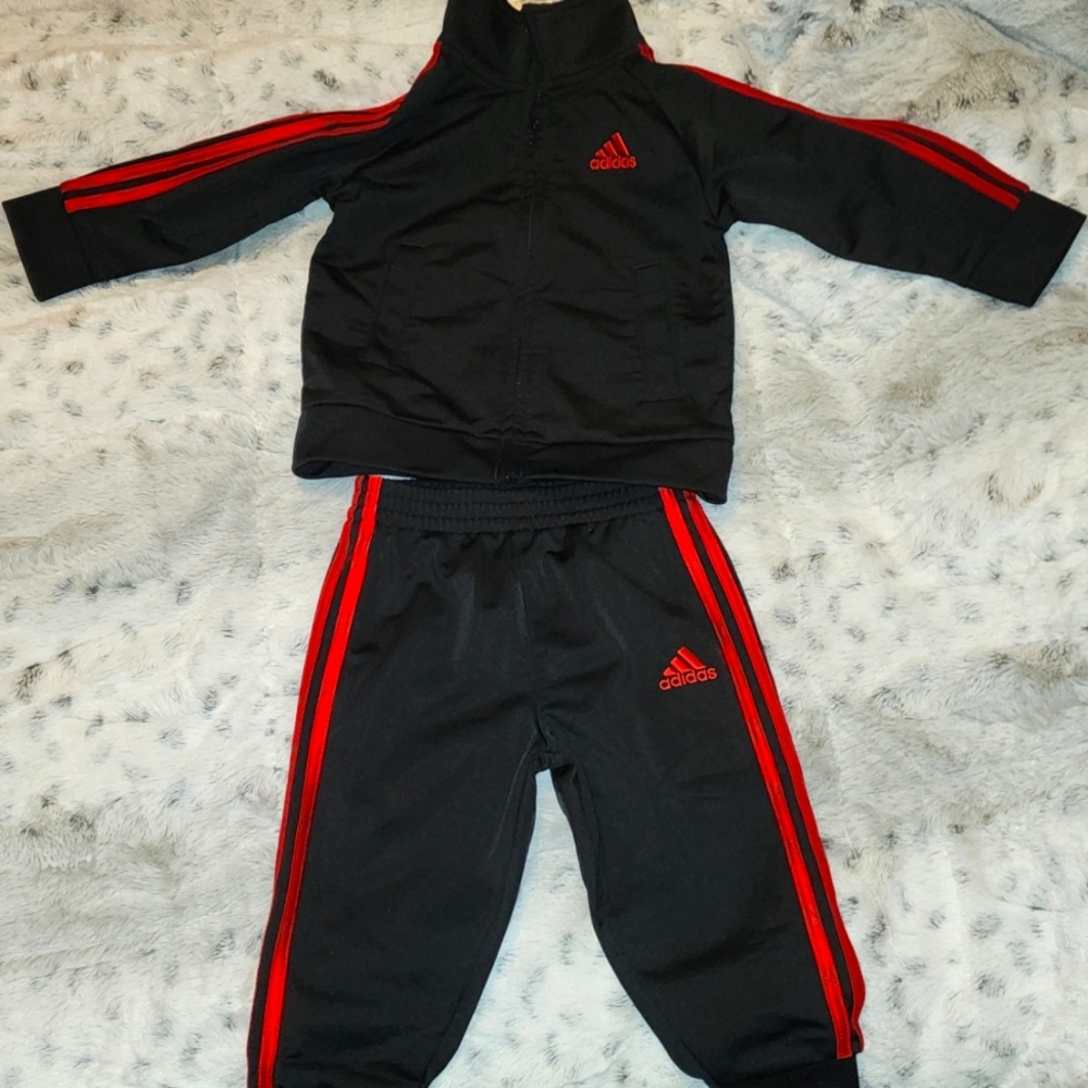 Addidas Track Suit (set)  12mo Boys Black and Red